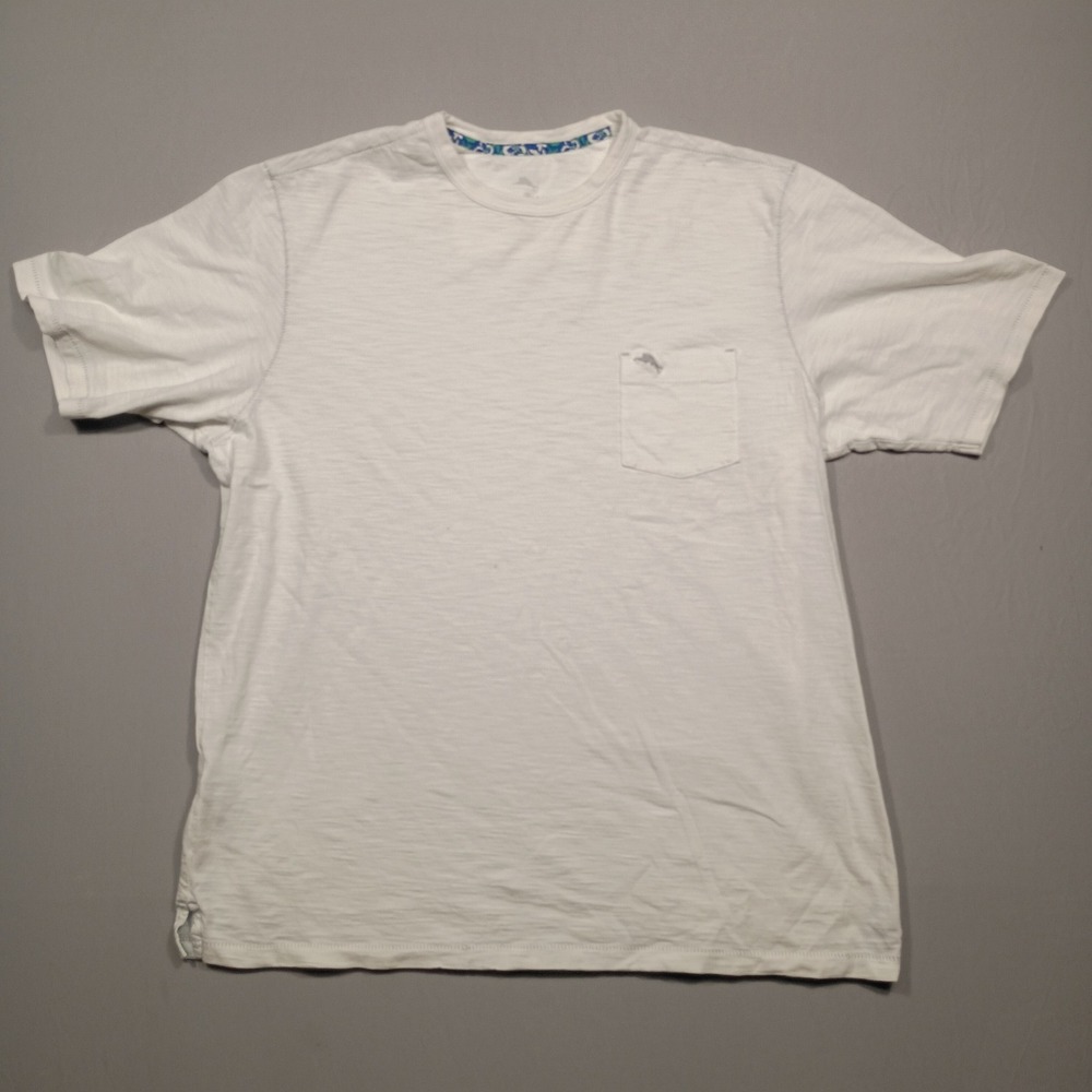 Tommy Bahama T-Shirt Mens L Slub Jersey Pocket White Solid Casual Short Sleeve